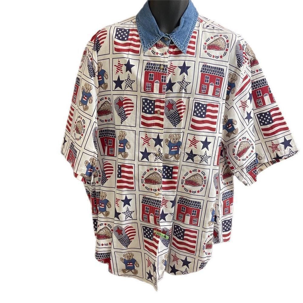 Quizz Jeans New York Plus VTG 4th Of July Patriotic Shirt Size 24W